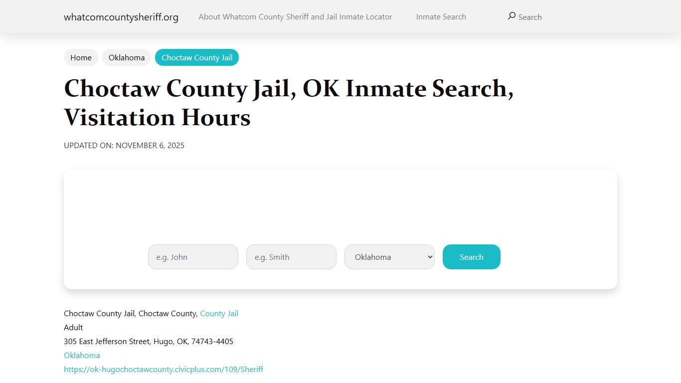 Choctaw County Jail, OK Inmate Search, Visitation Hours